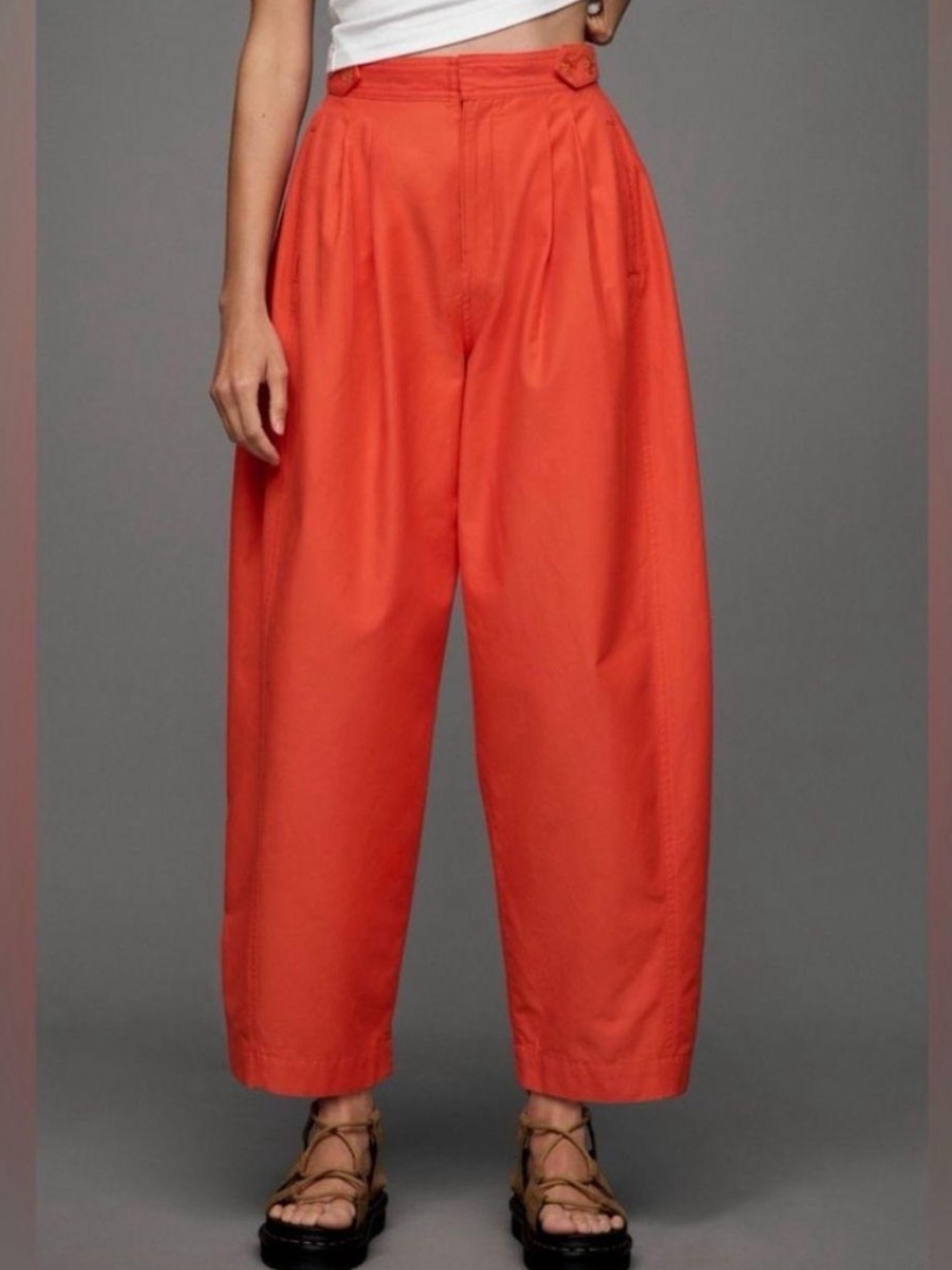 Maeve High-Rise Wide-Leg Trousers in Vibrant Orange